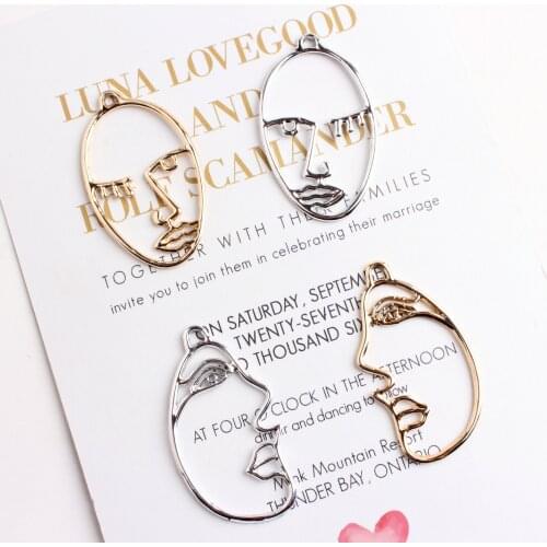 10pcs/lot Handmade Gold Color Hollow Out Alloy Metal Face Fashion Charms Pendants For Diy Jewelry Findings Earring Accessories