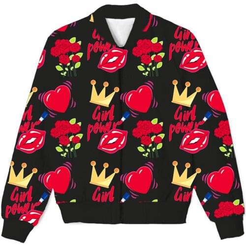 REAL American SIZE girl power black Sublimation print Zipper Up Jacket plus size 4XL 5XL 6XL