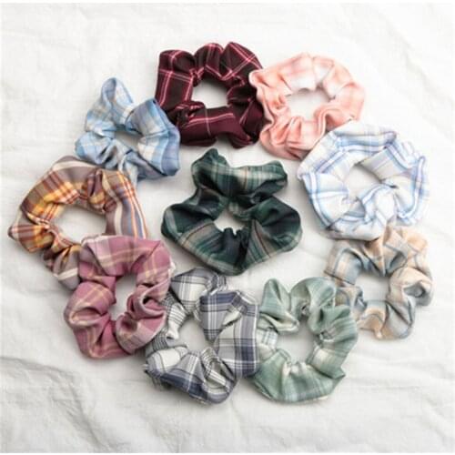 Retro Korea Simple Cotton Hair Scrunchie Elastic Hair Bands Plaid Women Girls Headwear Ponytail Holder Trendy Hair Accessories