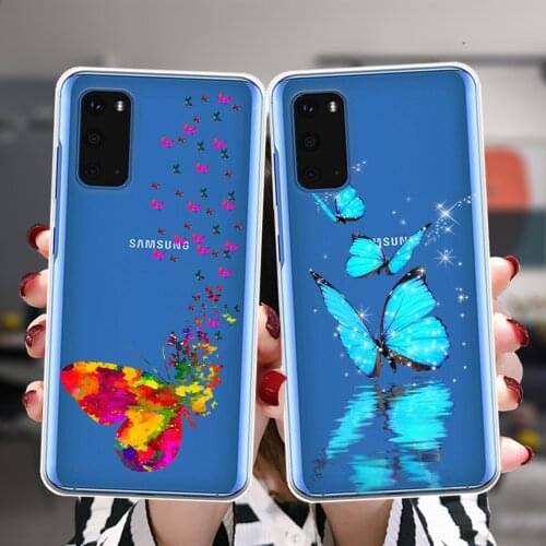 Cute Blue Butterfly Silicone Soft Case For Samsung S21 S20 FE S10 Plus NOTE 20 Ultra M02 F62 M62 M21 M30S M31 M31S M51 Cover