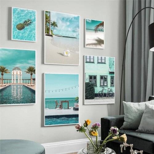 Nordic Modern Beach Landscape Picture Home Decor Wall Art Canvas Painting Seaside Coconut Tree Scenery Poster and Print Design