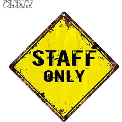 Volkrays Creative Car Sticker Staff Only Diamond Sign Rustic Chic Sign Bar Shop Decor Waterproof Accessories Vinyl,13cm*13cm