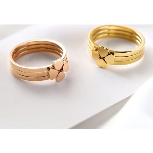 YUN RUO New Arrival Lucky Clover Three In One Rings Rose Gold Color Woman Gift Party Titanium Steel Jewelry Top Quality Not Fade