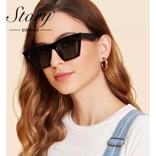 STORY Small Square Sunglasses Women Luxury Brand Designer PC Frame Gradient Lens Cat Eye Sun Glasses Male 90S Eyewear Shades