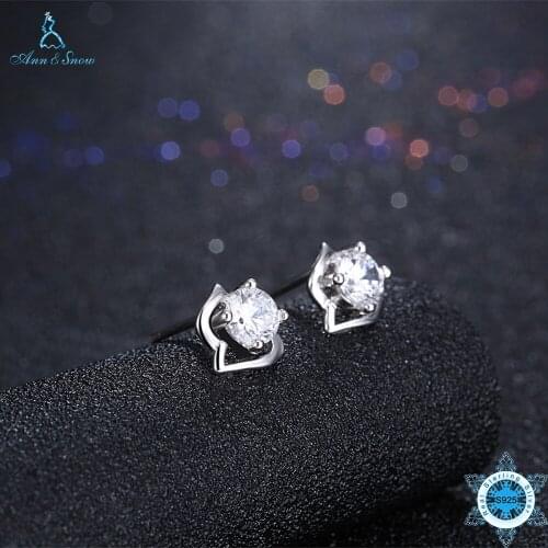 Ann&Snow 925 Sterling Silver Stud Earrings Clear CZ Cubic Zirconia Stone Earrings for Women Fine Jewelry