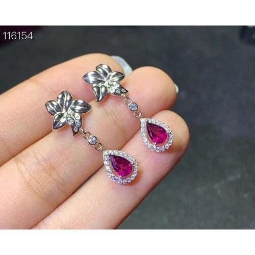 Water drop style red garnet stud earrings for women jewelry real 925 silver earrings natural gem good color girl birthday gift