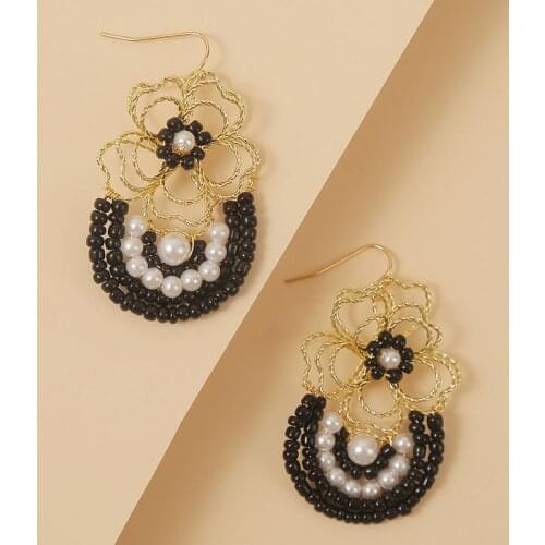 Fashion Handmade Gold Wire Braid Flower Drop Earrings For Women 2020 Trendy Glass Beaded Dangle Earring Statement Jewelry Gifts