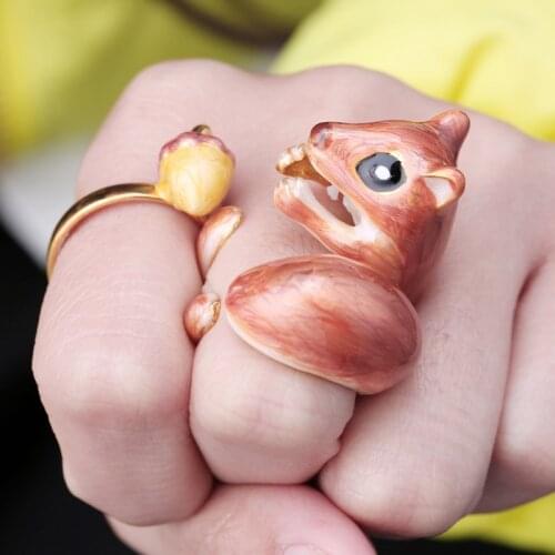 3Pcs Stack Enamel Squirrel Ring Elk Swan Animal Pinterest Ring For Women Open Cuff Rings Set Fashion Jewelry Drop Shipping