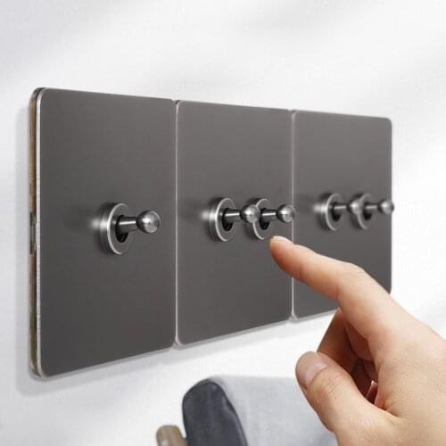 Retro Industrial Style Nordic Minimalist Wall Toggle Switch Gray Stainless Steel Panel Wall Light Switch