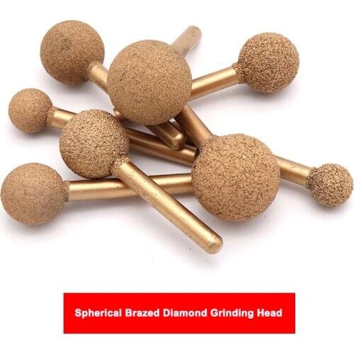 1PCS 6MM Shank Spherical Vacuum Brazed Diamond Burrs Alloy Grinding Head For Stone Jade Peeling Electric Carving Tools