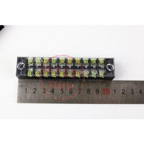 1Pcs 600V 15A Dual Row 10 Position Barrier Screw Terminal Block TB-1510