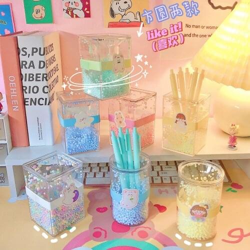 1 Pc Transparent Acrylic Pen Holder Creative Small Foam Balls Round Square Pencil Stand Holder Cosmetic Organizer Clear Pen Pot