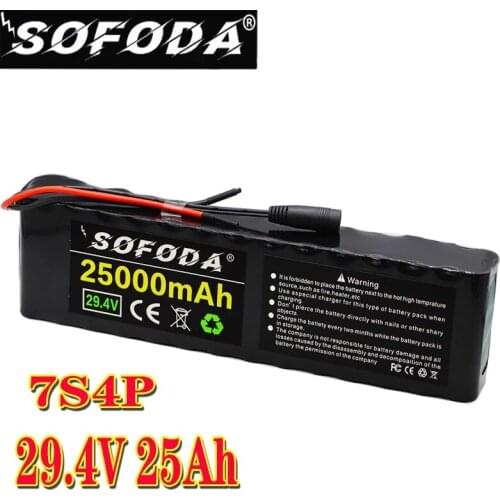 100% new 7S4P 24v li ion battery pack 29.4v 25Ah electric bicycle motor ebike scooter 18650 lithium rechargeable batteries 15A