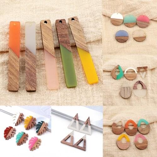 2pcs Vintage Splicing Rectangle Drop Earring Wood Resin Charms Frosted Leaves Star Earrings Connector Findings Diy Jewelry Make