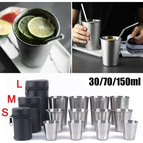 4pcs Stainless Steel Cover Mug Outdoor Camping Tableware Travel Cups Wine Beer Cup Whiskey Mugs Coffee Tea Beer Cup With Case