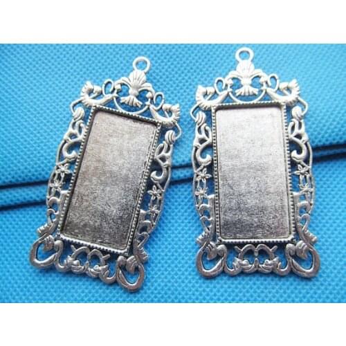 50pcs Antique Silver/Antique Bronze Rectangle Cameo Setting Tray Bezel Pendant Charm/Finding,fit 19mmx38mm Cabochon/Cameo