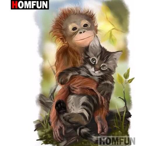 HOMFUN Full Square/Round Drill 5D DIY Diamond Painting "Animal monkey cat" 3D Diamond Embroidery Cross Stitch Home Decor A19700
