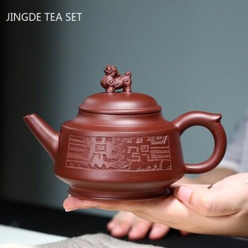 Authentic Yixing Handmade Tea Pot Hand-carved Purple Clay Teapot Kettle Boutique Teaware Tie Guanyin Chinese Tea Ceremony 290ml
