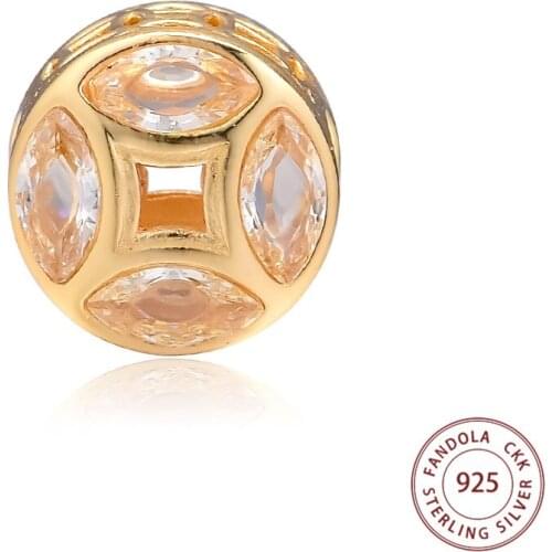 Shine Good Fortune Coin Charm Fits Pandora Bracelet Argent 925 Sterling Silver Crystal Beads for Jewelry Making Bijoux Femme