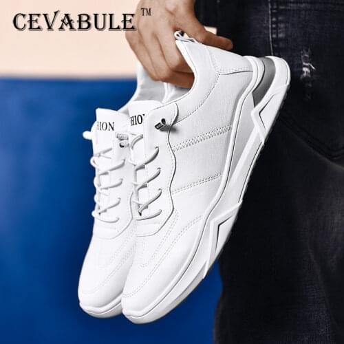 CEVABULE Mens Shoes Spring 2021 PU Sports Shoes Comfortable Soft Bottom Casual Shoes Black White Lace Up Shoe ZC