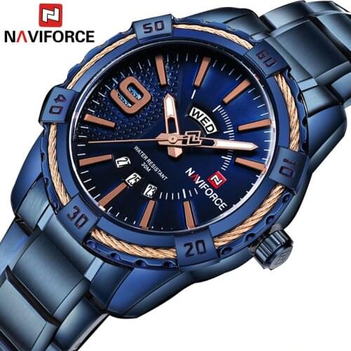2018 New Arrival NAVIFORCE Brand Men Luxury Watch Mens Sport Watches 30M Waterproof Stainless Steel Analog Quartz Wristwatches