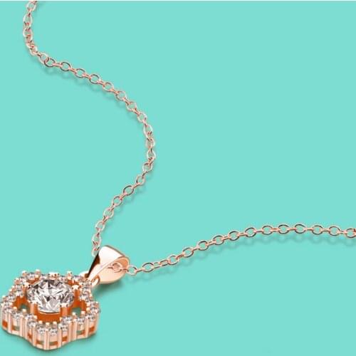 Noble Girl 925 Sterling Silver Necklace Shine Zircon Mosaic Flower Pendant Necklace Rose Gold Wave Necklace Free Shipping