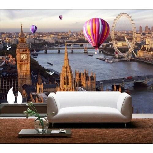 Wallpapers Youman Modern 3D Photo Custom Retro London Street Mural Wallpaper European Living Room Backdrop Hot Air Balloon Mural