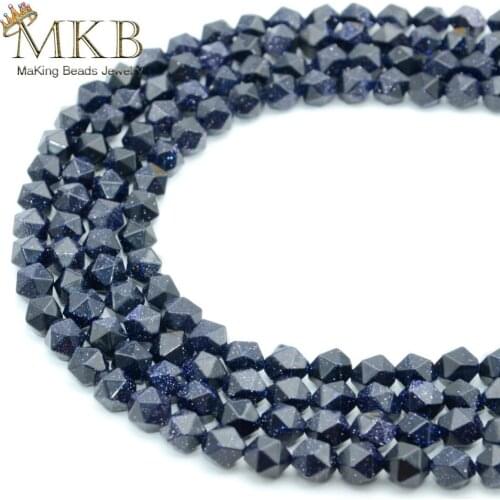 Faceted Blue Sand Stone Natural Round Beads For Jewelry Making 8 10 12mm Semi Precious Beads Diy Bracelet Necklace Wholesale