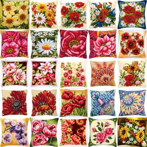 Poppy flowers 2016 DIY Needlework Kit Acrylic Yarn Embroidery Pillow Tapestry Canvas Cushion Front Cross Stitch Pillowcase JCS