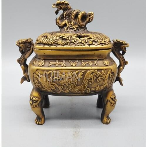 China Brass Statue Luck Wealth Censer Metal Crafts Home Decoration