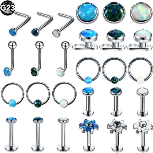 1PC G23 Titanium Opal Septum Piercing Nose Ring Helix Piercings Labret Lip Rings Dermal Piercings Pussy Piercings Body Jewelry