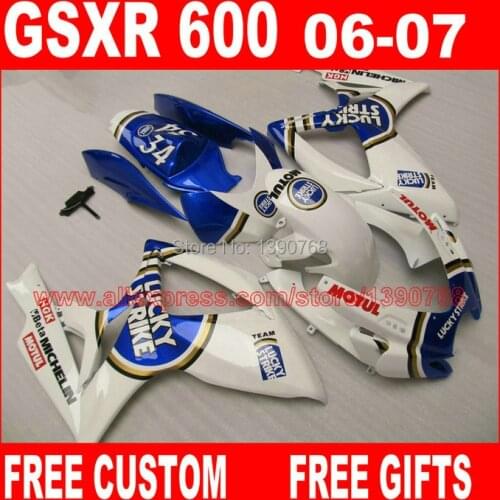ABS Fairing kit for SUZUKI K6 GSX R 600 750 06 07 GSX-R 600/750 2006 2007 blue white LUCKY STRIKE fairings set CB43 +7 gifts