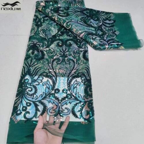 Madison African Sequins Lace Fabric 2021 High Quality Lace Nigerian French Tulle Lace Fabric For Party Dress Sewing