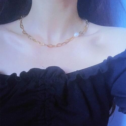 Liemjee Fashion Personality Jewelry Simple Irregular Chain Pearls Necklace For Women Feature Namour Charm Gift All Seasons