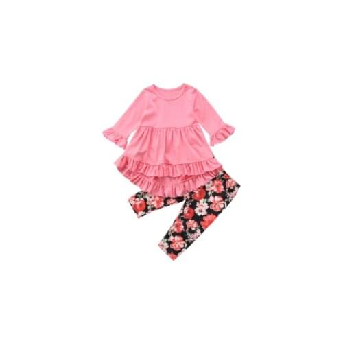 Toddler Kids Girls Layered Dress Tops Floral Pants Leggings Outfits Clothes Set