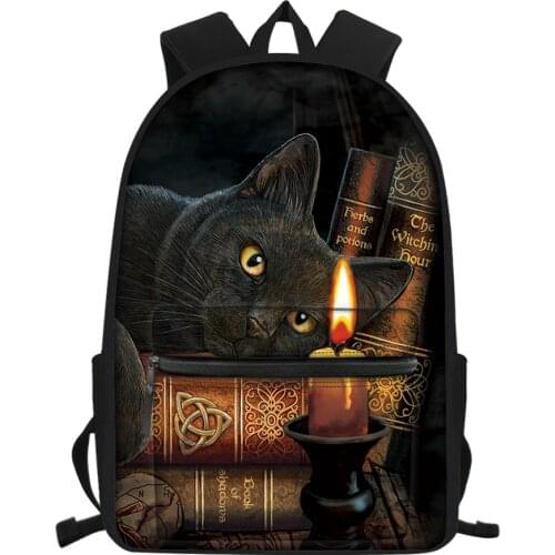 Fashion Childrens Canvas Backpack Gothic Cats Pattern Girls School Book Bags Womens Multi-functional Travel Backpacks