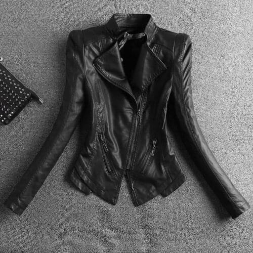 New slim leather jacket women small short pu leather coat woman motorcycle jacket black plus size 4xl