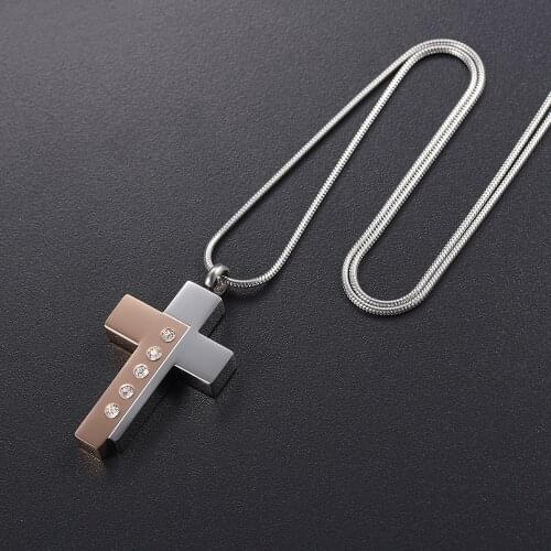 New Silver Rose Gold Color Rhinestone Cross Cremation/Ashes Urn Jewelry Pendant Necklace Chain For Women And Girl Special Offer