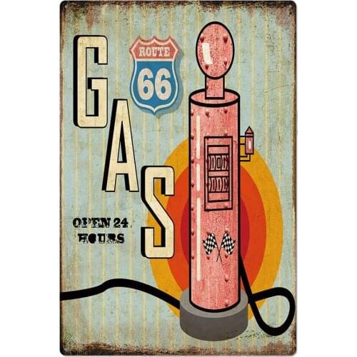 Original Retro Design Route 66 Gas Station Tin Metal Signs Wall Art, Gas Thick Tinplate Print Poster Wall Decoration For Garage
