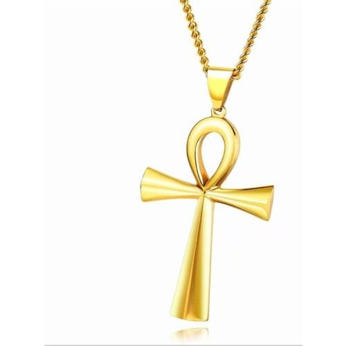 Necklace Hip Hop Jewelry Dropshipping Egypt Ankh Cross Pendant Necklace For Women Men Key of Life Stainless Steel Egyptian Chain