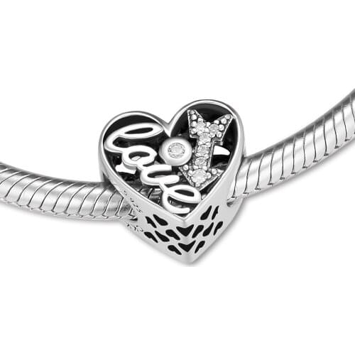 Fits for Pandora Charms Bracelets Love Feelings in My heart Beads with Clear CZ 100% 925 Sterling Silver Jewelry Free Shipping