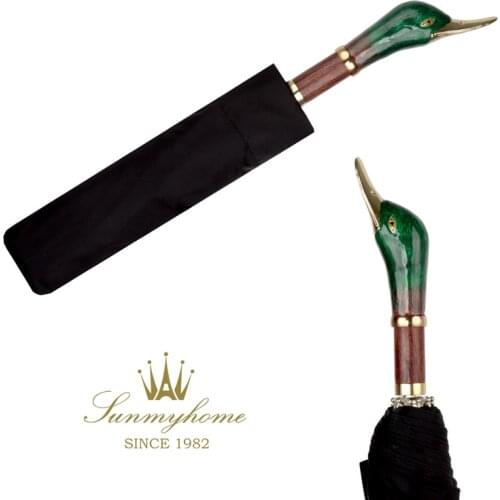 Golden Duck Luxury Umbrella Folding Animal Head Creative Men Women Umbrella Retro British Business Rain Umbrella Gift Ideas U5B