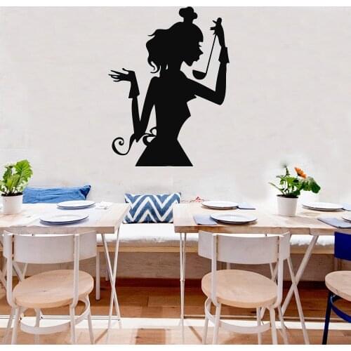 Chef Girl Cook Tasting Food Wall Sticker Kitchen Cafe Interior Design Home Decor Waterproof Removable Self-Adhesive Wallpaper