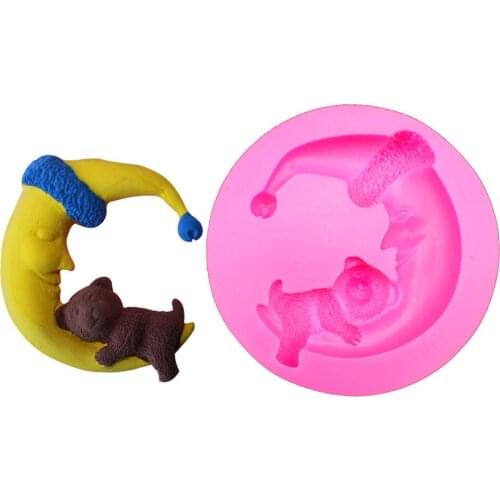 Bear And Moon Silicone Fondant Mold,Resin Clay Chocolate Candy Silicone Cake Mould,Fondant Cake Decorating Tools H480