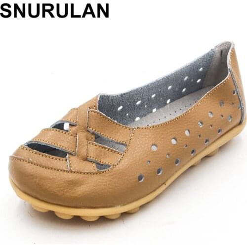 SNURULAN New Fashion Women Female Shoes Flats Girl Sandals Rubber Pigskin Spring Round Toe Split Cow Leather Slip On Superstar