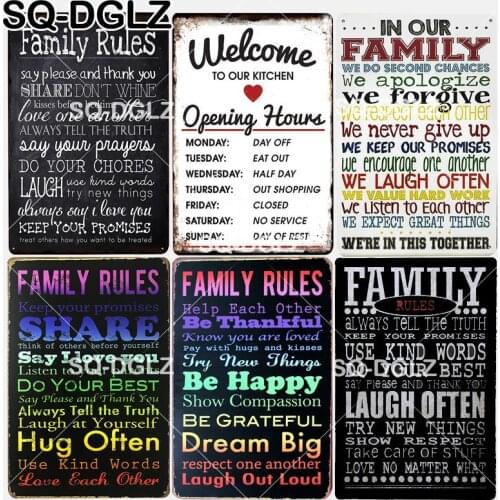[SQ-DGLZ] New Family Rules Tin Sign Wall Decor Be Happy/Share Metal Crafts Painting Plaques Best Coffee Art Poster