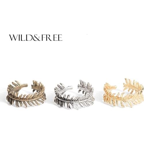 Wild & Free New Arrival Zinc Alloy Leaf Rings Open-end Ring For Women 3 Colors Vintage Midi Plant Rings 2017 Fashion Jewelry