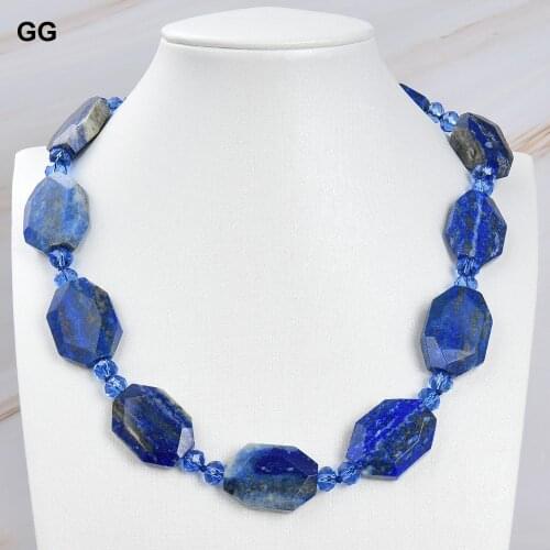 GuaiGuai Jewelry 21" Natural Faceted Blue Lapis lazuli Chunk Necklace For Women