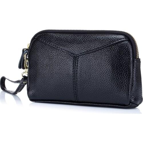 MJ Women Clutches Soft Split Cow Leather Day Clutch Wristlet Phone Bag Ladies Small Hand Bag Zipper Wallet High Capacity