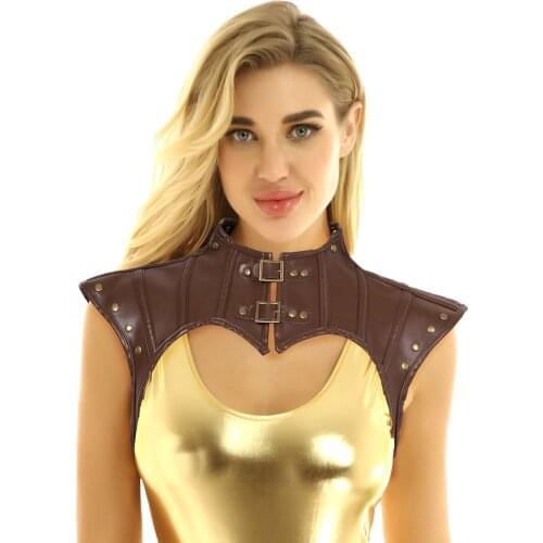 Women PU Leather Body Chest Harness with Buckle Steampunk Gothic Club Rave Cosplay Costume Sexy Corset Bustier Crop Top Clubwear